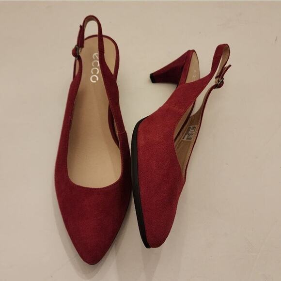 ECCO Red Suede Leather Slingback Pointed Toe Kitten Heel Pumps Shoes Sz 41 US 40 - Picture 4 of 13